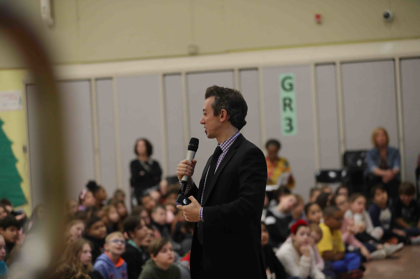 Meteorologist Joe Martucci at Frog Pond Elementary School